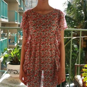 Women's Floral short sleeve tops / red